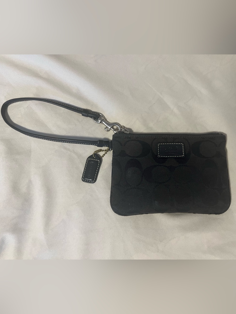 Coach Black Signature Jacquard Wristlet with Leather Strap